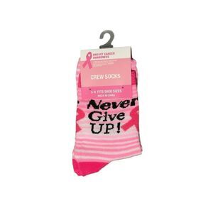BREAST CANCER AWARENESS NEVER GIVE‎ UP CREW SOCKS NEW